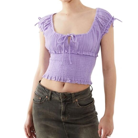 NWT Urban Outfitters BDG Lilac Nova Cap Sleeve Smocked Top Size L - Picture 9 of 10